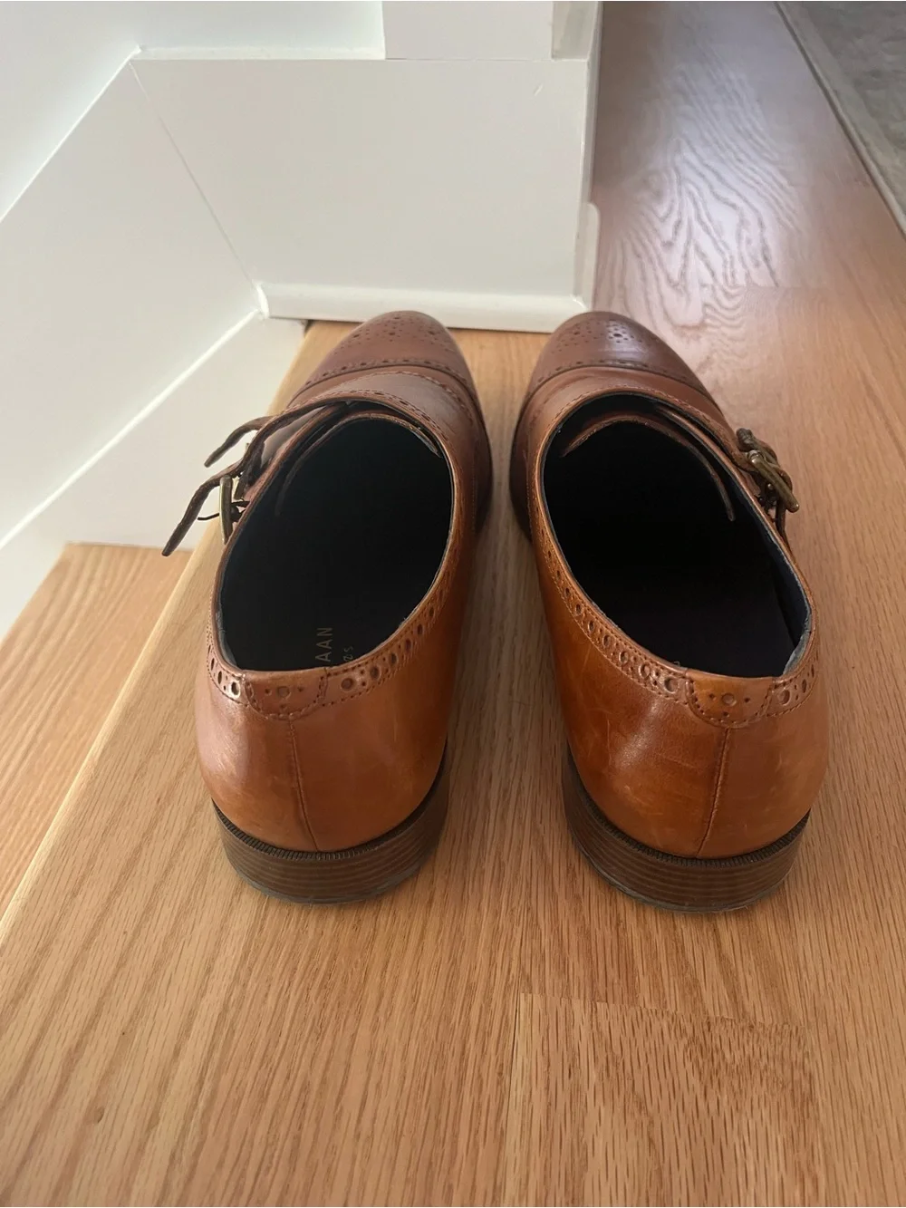 Cole Haan Men’s Tan Double Monk Strap Brogue Oxfords